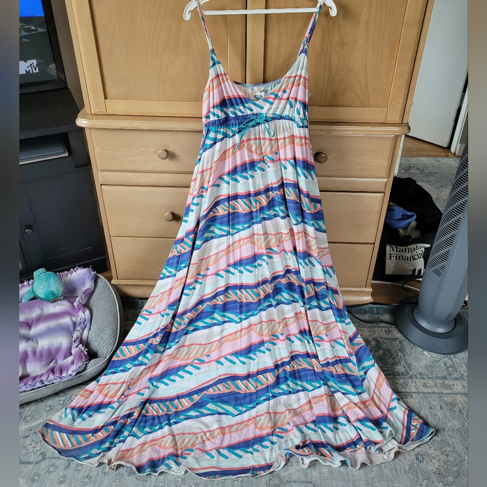 Roxy Multicolor Striped Maxi Dress — Blue, Pink, Peach